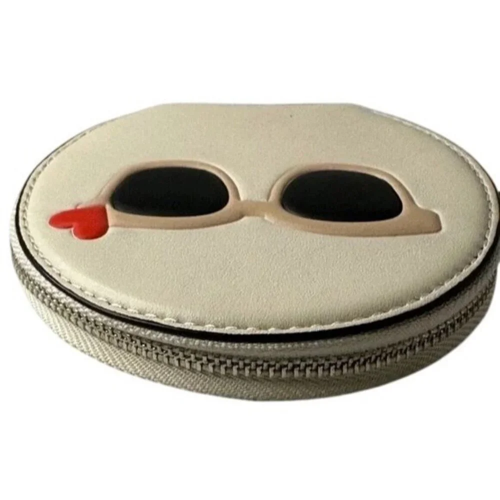 Coach Heart Sunglasses Round Leather Zip Coin Purse in White Chalk F87220